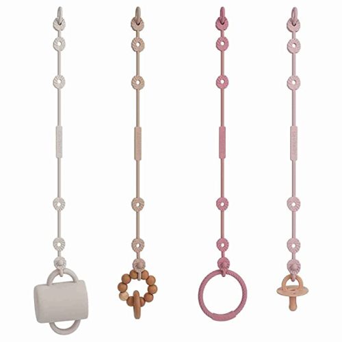 Toy Safety Straps,Silicone Pacifier Clips, Adjustable Stretchable Sippy Cup Straps for Strollers, High Chair, Cribs, Hanging Baskets, Car Seat, Shopping Trolley, 4 Pack, BPA Free,Single Leaf