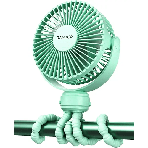 Gaiatop Mini Portable Stroller Fan, Battery Operated Small Clip on Fan, Detachable 3 Speed Rechargeable 360° Rotate Flexible Tripod Handheld Desk Cooling Fan for Car Seat Crib Treadmill Travel Green