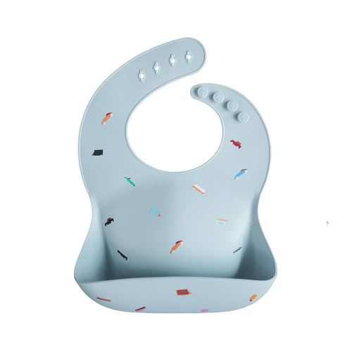 mushie Silicone Baby Bib | Adjustable Fit Waterproof Bibs (Retro Cars)