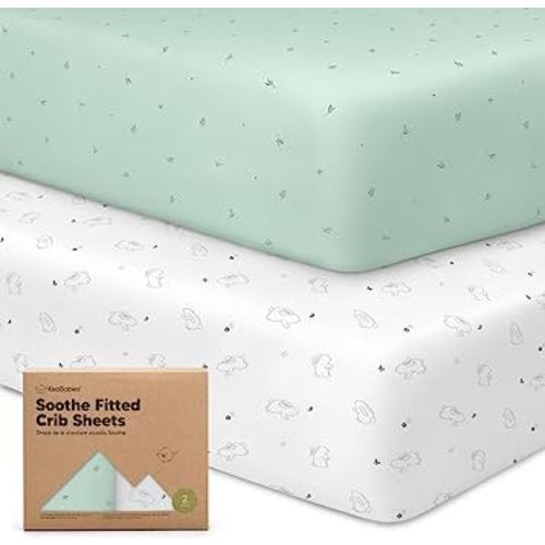 KeaBabies 2-Pack Organic Crib Sheets for Boys, Girls, Jersey Fitted Crib Sheet, Baby Crib Sheets Neutral, Cotton Breathable Crib Sheet, Cute Printed Crib Mattress Sheet, Baby Mattress Sheets (Bunnies)