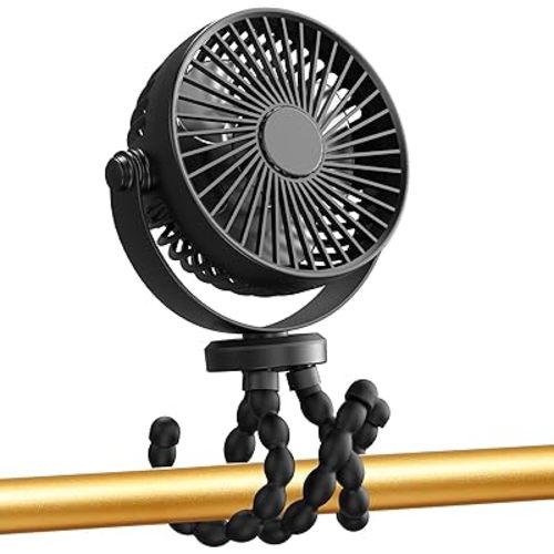 snawowo Mini Handheld Personal Portable Fan, Baby Stroller Fan, Car Seat USB or Battery Powered, with Flexible Tripod Clip on Student Bed Desk Bike Crib Treadmill Camping Traveling(Classic Black)