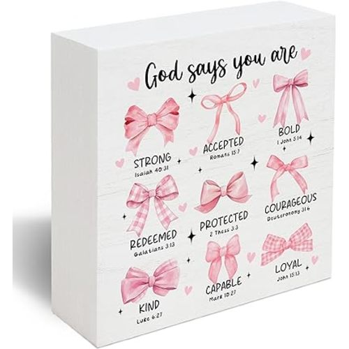 Coquette Pink Bow Room Bedroom Bathroom Decor for Teen Girls Gifts, Inspirational Bible Verses Bow Decor, God Says You Are Sign Religious Gifts Women -D12