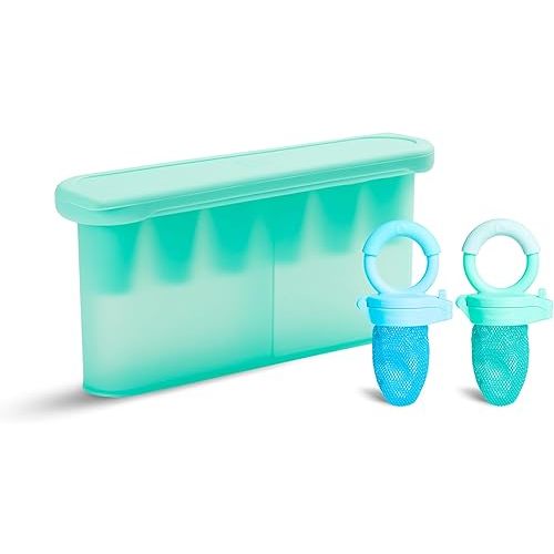Munchkin® Baby Feeders for Fresh Food and Fruit and Silicone Baby Food Freezer Tray, Blue/Mint
