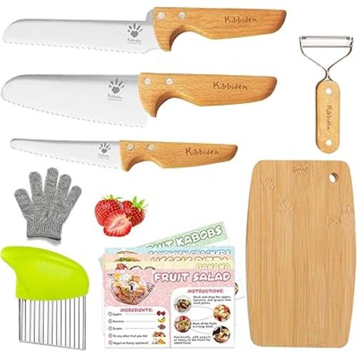 Kibbidea Kids Safe Knife Set for Real Cooking, 11Pcs Kitchen Cutting Set