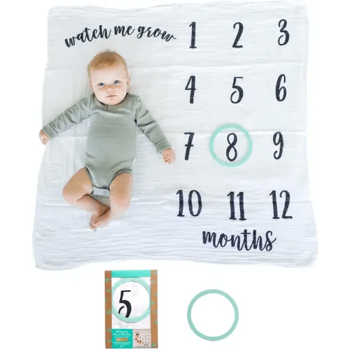 Kate & Milo Baby Monthly Milestone Blanket, Infant Milestone Markers, Newborn Photoshoot Photo Props, Baby Girl or Baby Boy Gift, Large Blanket