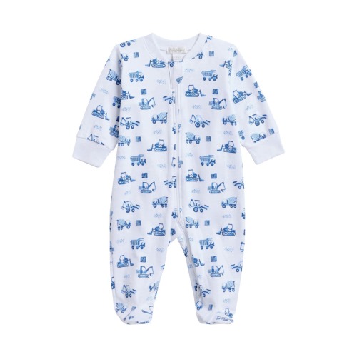 Heavy Equipment Print Pima Cotton Zip Footie, 3-6M