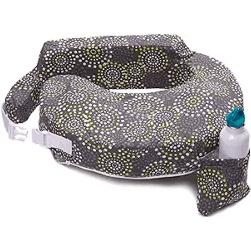 My Brest Friend Original Nursing Pillow Enhanced Ergonomics Essential Breastfeeding Pillow Support For Mom & Baby W/ Convenient Side Pocket, Double Straps & Slipcover, Fireworks - Grey/Yellow Fireworks