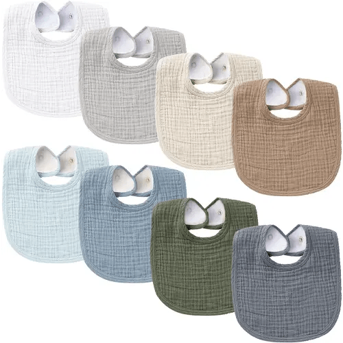 Konssy Muslin Baby Bibs 8 Pack Baby Bandana Drool Bibs Cotton for Unisex Boys Girls, 8 Solid Colors Set for Teething Drooling