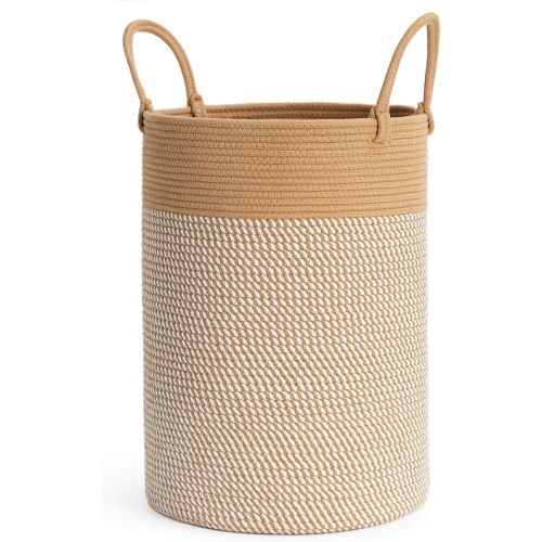 INDRESSME Large Laundry Hamper, Cotton Rope Toy Storage Basket, Tall Laundry Basket with Handles, Decorative Woven Storage Baskets for Living Room, Bedroom, 19.7H x 13.8D inches