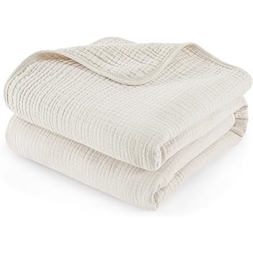 david's kids Baby Muslin Blankets 47" X 47", 4-Layer 100% Cotton Muslin Blanket for Summer, Ultra Soft Breathable and Lightweight Receiving Blanket for Boys Girls, Gentle Baby Wrap Swaddle, Oat Milk