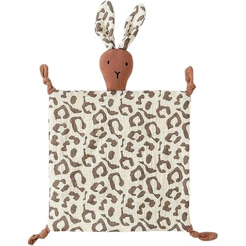 Lovey Blanket for Boys and Girls, Organic Cotton Muslin Security Blanket for Babies, Soft Breathable Lovie Soothing Towel for Newborn and Infant (Brick Red| Bunny)