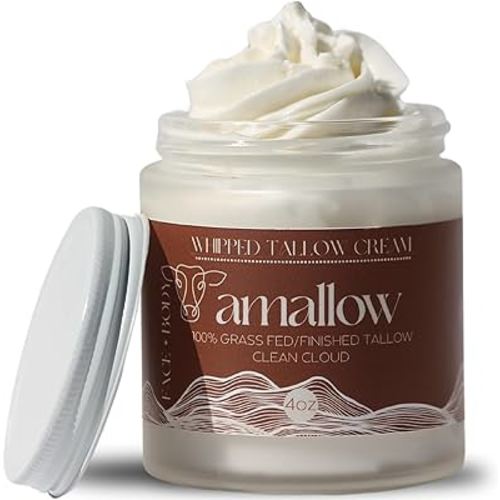 100% Grass Fed Beef Tallow for Skin Care - Face + Body - Whipped Moisturizer - 100% Natural Lotion, 4 FL. oz. (Clean Cloud)