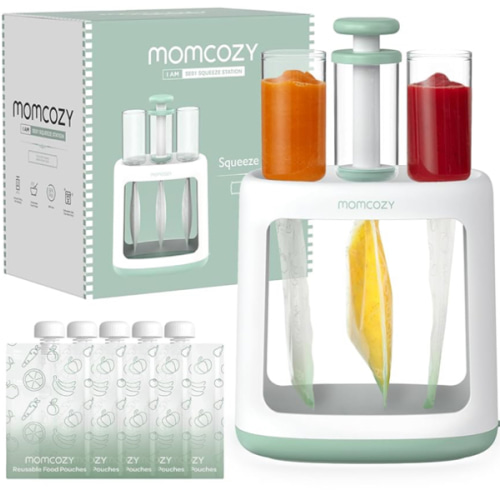 Momcozy Squeeze Station,Baby Food Maker&Pouch Filler for Homemade Baby Puree, BPA-Free, Dishwasher Safe, with Reusable Baby Food Pouches for Babies & Toddlers