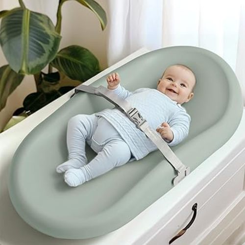 Mallify Baby Changing Pad, Waterproof and Non-toxic Surface, Changing Pad with Adjustable Safety Strap and Cushioned Foam, Easy-Clean & Portable Pad for Dresser, Green