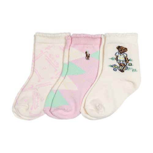 Polo Ralph Lauren Baby Girls 6-18 Magnolia Grove Girl Bear 3-Pack Socks