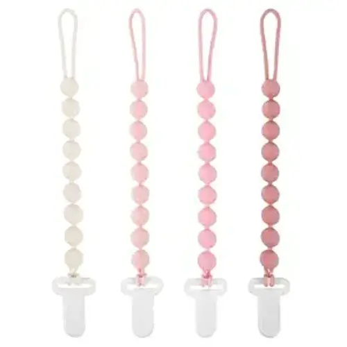 MINMUNJIU Pacifier Clips Baby Girl, 4 Pack One Piece Flexible Soft Binky Clips Silicone Pacifier Holder Clip for Girls, Baby Girl Newborn Essentials