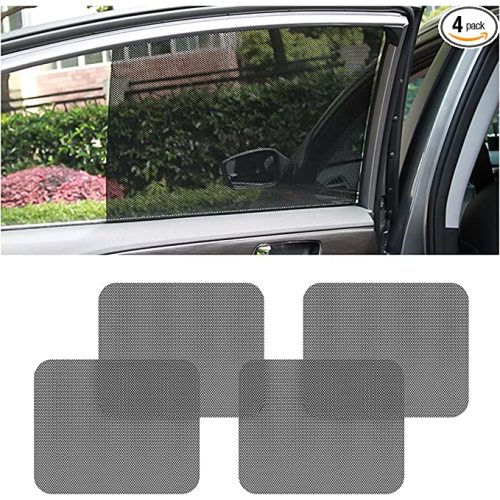 Car Side Window Sunshade, 4 PCS Static Cling Films Stickers Sun Shade UV Rays Privacy Protector, Reuseable Washable Sun Shade for Most Cars, Vhicles, SUV