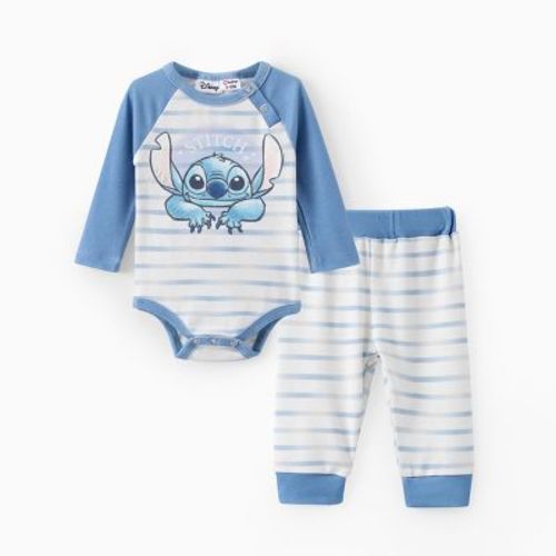 PATPAT Disney Stitch Baby Girls/Boys 2pcs Naia? Character Striped Print Long-sleeve Romper with Pants Set