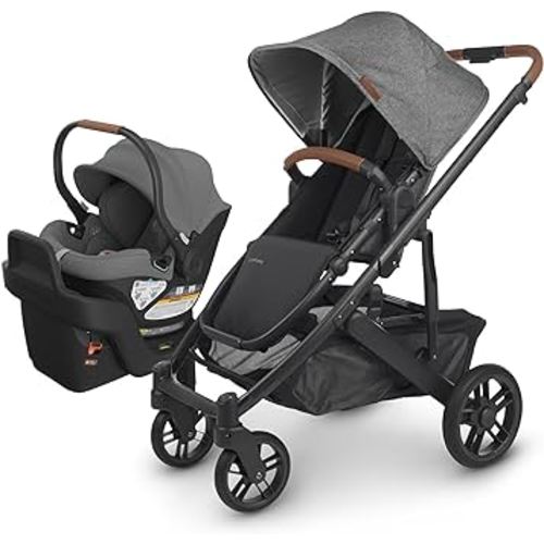 UPPAbaby Travel System, Includes Cruz V2 Stroller + Aria Lightweight Car Seat Combo/Bassinet, Toddler Seat, Rain Shield, Storage Bag, Car Seat, Base + Infant Insert Included/Greyson (Charcoal Mélange)