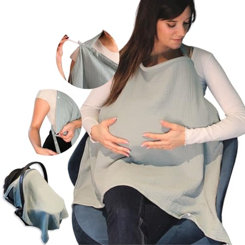 Kidymom Muslin Cotton Nursing Cover – Breathable & Soft with Removable Hoop, Arch Neckline for Easy Breastfeeding, Versatile Cover for Nursing, Stroller & Car Seat (Lagoon)