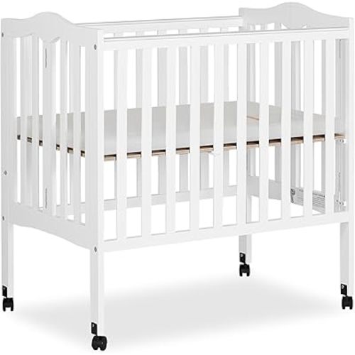 Dream On Me 2-In-1 Lightweight Folding Portable Stationary Side Crib In White, Greenguard Gold Certified, Baby Crib To Playpen, Folds Flat For Storage, Locking Wheels