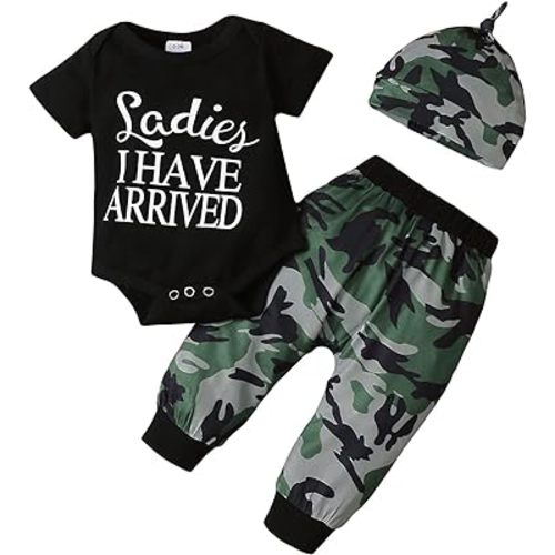 Baby Boy Clothes Stuff Infant Summer 3 Piece Outfits Newborn Cute Letter Printed Romper Short Sleeve + Pants + Hat