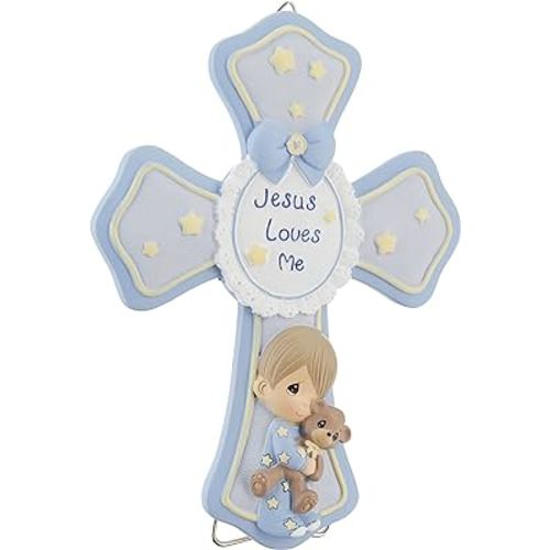 Precious Moments, Jesus Loves Me, Boy, Resin Cross With Stand, 132403