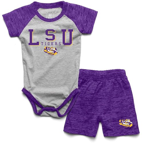 Wes and Willy Baby College Sports Fan Outfit One Piece Snap Suit and Short Set Cloudy Yarn Pattern