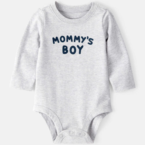 Heather Baby Boy "Mommy's Boy" Long-Sleeve Graphic Bodysuit - Grey | Carter’s Oshkosh Canada