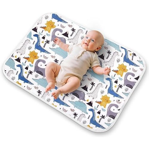 Diaper Changing Pads for Baby, Dinosaur Change Mat, 3Layers Waterproof Change Pad Foldable Absorbent Mats for Women, Reusable Incontinence Underpads for Patient 24''x30'' (Blue Dinosaur)