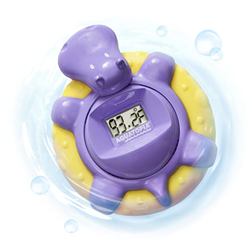Aquatopia Baby Bath Thermometer Floating Toy with Digital Audible Alarm, Baby Water Thermometer for Bath Temp, Cute Baby Bath Essentials, Beeps When Too Hot or Too Cold, Halle Hippo, Purple