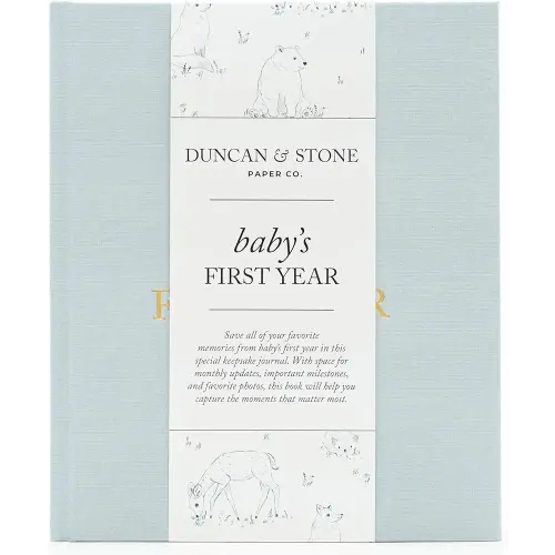 Baby First Year Book (Sky Blue, 112 Pages) by Duncan & Stone - Memory & Milestone Baby's First Year Photo Album from Pregnancy to First Year – Newborn Baby Journal - Gifts for New Moms