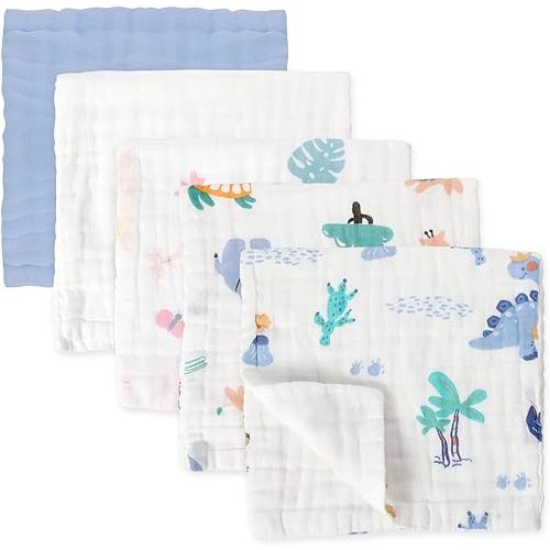 5 Pcs Muslin Baby Burp Cloths, Large 20"x10" Cotton Burping Cloth Extra Soft and Absorbent Baby Burp Rags for Newborn Unisex Baby Girls and Boys (Blue)
