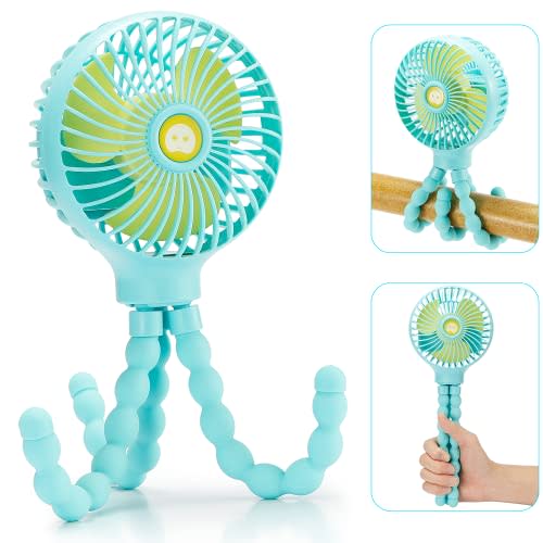 snawowo Mini Handheld Personal Portable Fan, Baby Stroller Fan, Car Seat Fan, USB or Battery Powered, with Flexible Tripod Clip on Student Bed Desk Bike Crib Treadmill Camping Traveling (Green)