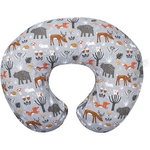 Boppy Nursing Pillow Original Support, Gray Forest Animals, Ergonomic Nursing Essentials for Bottle and Breastfeeding, Firm Fiber Fill, with Removable Nursing Pillow Cover, Machine Washable