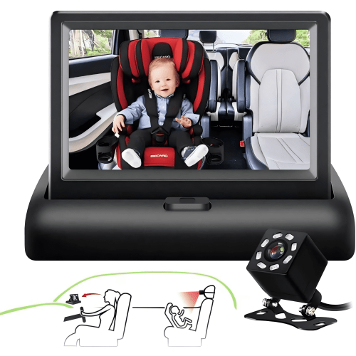 Baby Car Camera, Safety Car Seat Rearview Mirror with Monitor and Infrared Night Vision
