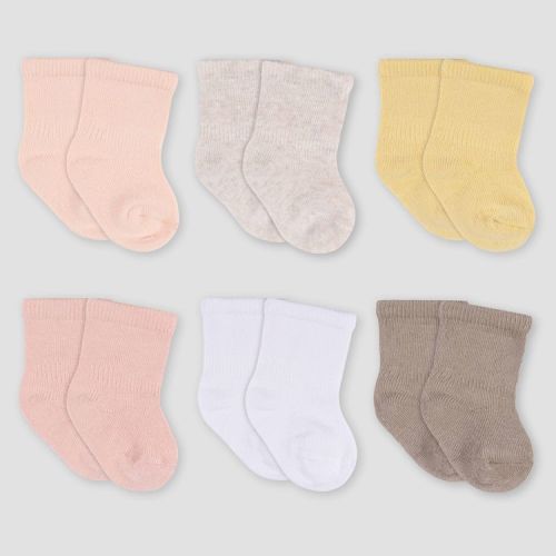 Gerber Baby 6pk Wiggle Proof Socks - Pink 0-6M: Crew Height, Knit Construction