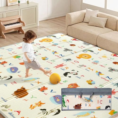 Baby Mat for Floor, 79”×71” Foldable Play Mat, Thick Playpen Mat for Tummy Time, BPA-Free Baby Crawling Mat (Animal, 79”×71” ×0.4”)