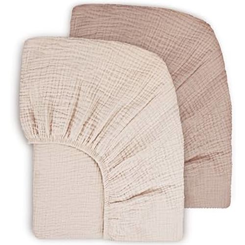Muslin Crib Sheets 2Pack 100% Cotton 28x52inch Nursery Sheet Soft&Breathable Baby Fitted Bed Sheets for Standard Crib Mattress&Toddler Bed Mattress (Pink Peach)