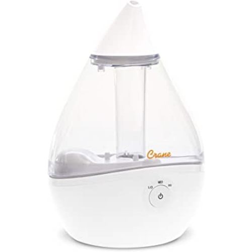 Crane Droplet Ultrasonic Small Air Humidifiers for Bedroom and Office, 0.5 Gallon Cool Mist Humidifier for Plants and Home, Humidifier Filters Optional, Clear and White