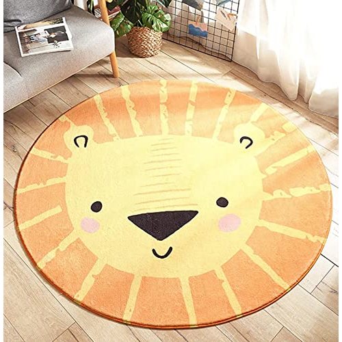 MOJUN 39.4'' Cute Lion Kids Carpet, Cartoon Round Area Rugs Animal Crawling Mat Kids Nursery Door Mat Childrens Carpet for Kids Room Bedroom Playroom Living Room Decor, Orange