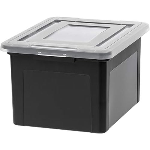 IRIS USA File Box Plastic File Organizer for Letter/Legal File, Document Box, Storage Bin Tote Organizer with Durable and Secure Latching Lid, Stackable, Nestable, BPA-Free, Black 35 Qt. 1 Pack