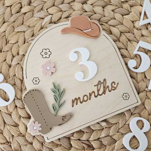 Cowgirl Monthly Milestone Discs | Baby Monthly Discs for Photos | Interchangeable Numbers Monthly Photo Prop Set | Newborn Photo Prop