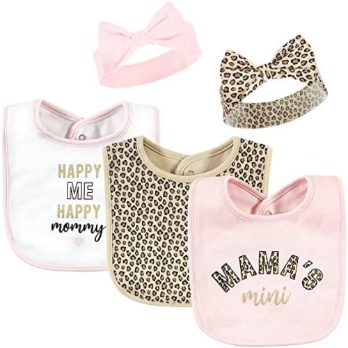 Hudson Baby Unisex BabyCotton Bib and Headband or Caps Set
