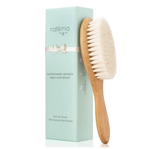 Natemia Baby Hair Brush - Soft Bristle Hair Brush Baby, Baby Registry Gift, Soft Baby Brush, Toddler Hair Brush for Boys & Girls, Newborn Baby Essentials, Newborn Hair Brush, Baby Wooden Brush