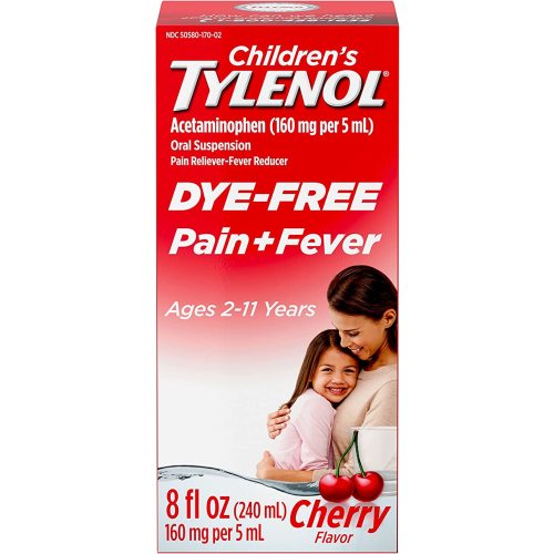Tylenol Children's Pain + Fever Medicine with Acetaminophen, Dye-Free Cherry, 8 fl. oz - Cherry 8 Fl Oz (Pack of 1)