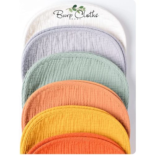 Konssy Muslin Baby Burp Cloths Sets for Unisex- 6 Pack Large 100% Cotton Burping Clothes for Newborn，Baby Girls and Boys - Bright Color