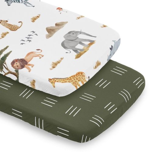 Sweet Jojo Designs Gender Neutral Unisex Baby Bassinet Fitted Sheets Set Jungle Multicolor 2pc