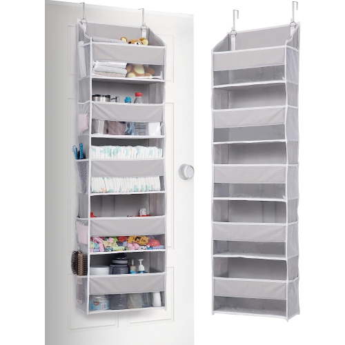 Over Door Organizer with 4 Large Pockets 6 Mesh Side Pockets 33 lbs Weight Capacity Hanging Organizer with Clear Window for Bedroom Nursery Baby Toys Diapers Dark Grey (1 Pack)