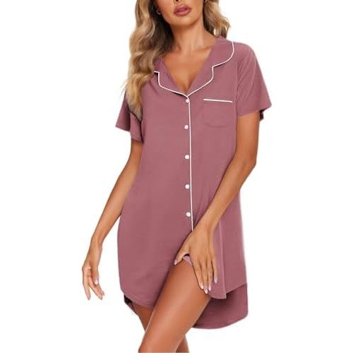 Ekouaer Womens Cotton Nightgowns Button Down Sleep Shirts Soft Night Shirts Night Dress